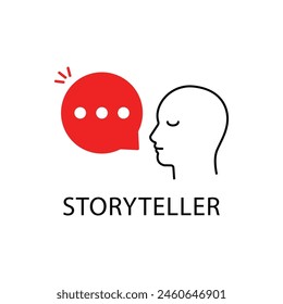 minimal storyteller logo with human head. flat style trend modern storytelling logotype graphic design isolated on white background. concept of telling