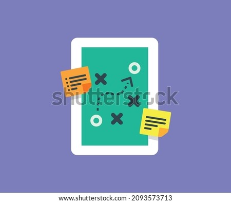 Minimal strategy planning board icon, tactics and notes on white board, uccess concept, vector design