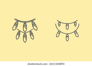 Minimal String Lights Icon for Festival Celebration - Line Art Vector Illustration