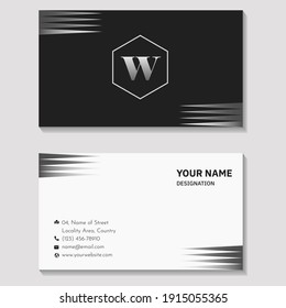 Minimal striped black silver gray color horizontal business card, name card, visiting card as office stationery