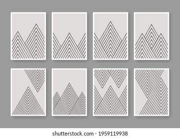 Minimal striped geometric posters. Mid-century modern polygonal linear composition. Abstract brush contemporary art print.