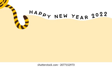 The minimal striped tail of Tabby Cat or Tiger vector illustration on white and yellow color background. New year's card for The year 2022, Chinese or Japanese zodiac of the Tiger.