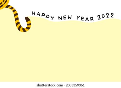The minimal striped tail of Tabby Cat or Tiger vector illustration on white and yellow color background. New year's card for The year 2022, Chinese or Japanese zodiac of the Tiger.