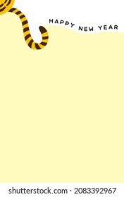 The minimal striped tail of Tabby Cat or Tiger vector illustration on white and yellow color background. New year's card for The year 2022, Chinese or Japanese zodiac of the Tiger.