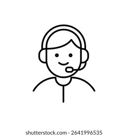 Minimal Stroke Icon of Customer Executive Calling Representing Support Service, Helpline Communication, Client Assistance, Call Center, and Business Contact Agent