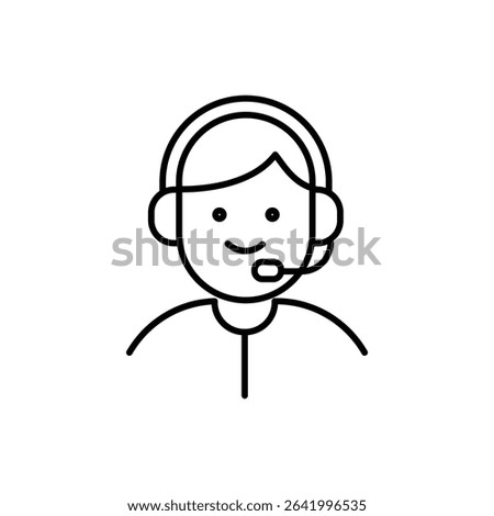 Minimal Stroke Icon of Customer Executive Calling Representing Support Service, Helpline Communication, Client Assistance, Call Center, and Business Contact Agent