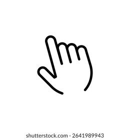 Minimal Stroke Icon of Hand Click Gesture Representing Tap Action, Cursor Movement, Interaction, Touch Interface, and Digital Navigation Tool