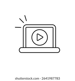 Minimal Stroke Icon of Laptop Displaying E-Learning Content, Representing Online Education, Digital Courses, Study Platform, and Virtual Learning Tools