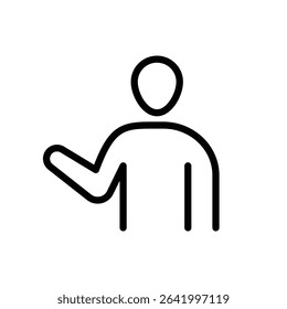 Minimal Stroke Icon of Man Presenting Representing Business Pitch, Training Session, Speaker Role, Corporate Presentation, and Knowledge Sharing Event