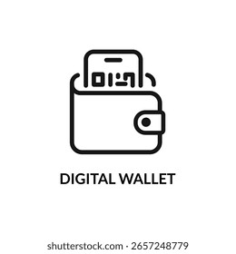 Minimal Stroke Illustration Icon of Digital Wallet - Line Art Symbol für Online-Zahlungen, Mobile Finance, sichere Transaktionen und E-Wallet-Technologie