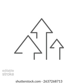 Minimal Stroke Outline of Three Up Arrows Indicating Growth Expansion and Financial Progress Editable Vector