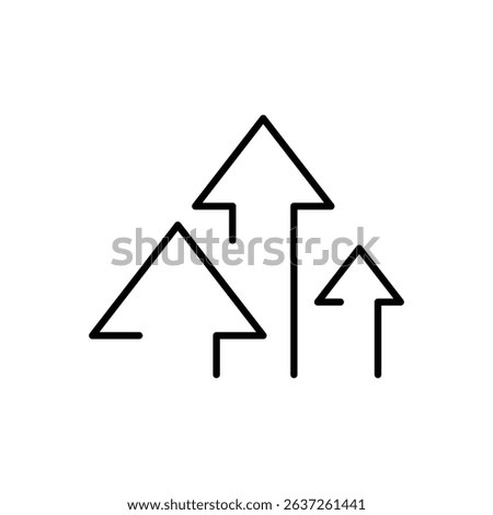 Minimal Stroke Outline of Three Up Arrows Indicating Growth Expansion and Financial Progress Editable Vector