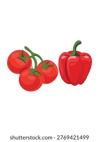 minimal studio composition tomatoes and red bell pepper on white
