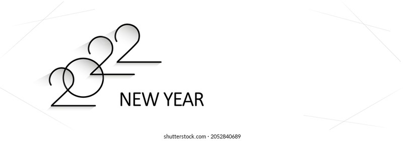 Minimal style 2022 happy new year, white banner and black thin letters