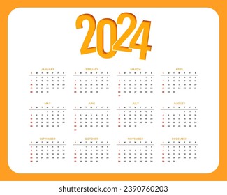 minimal style 2024 annual calendar template a business stationery vector