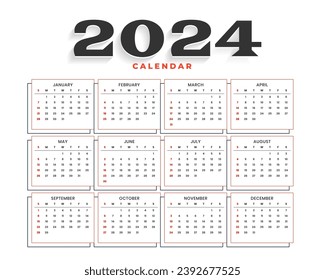 minimal style 2024 business calendar template for office or business use vector