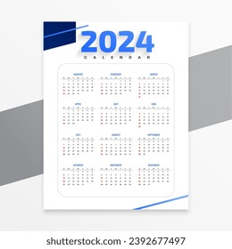 minimal style 2024 monthly schedule calendar layout design vector