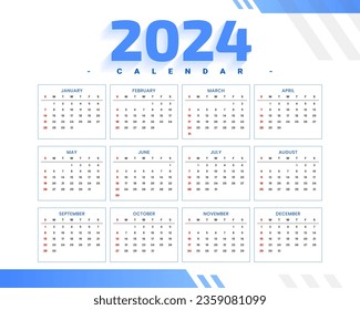 minimal style 2024 new year calendar template organize events vector