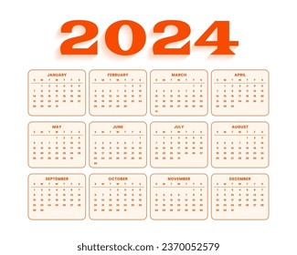 minimal style 2024 new year calendar template organize events or holidays vector