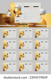 minimal style 2024 new year calendar template for office stationery vector