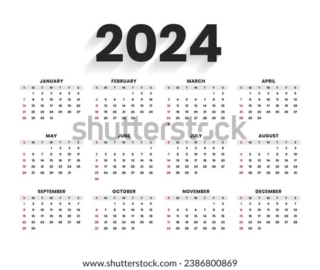 minimal style 2024 new year calendar template for office desk or wall vector