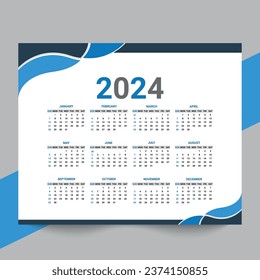 Minimal style 2024 page calendar for new year template design vector