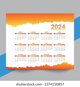 Minimal style 2024 page calendar for new year template design vector