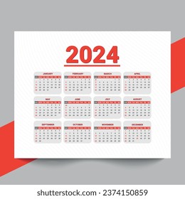 Minimal style 2024 page calendar for new year template design vector