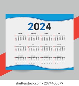 Minimal style 2024 page calendar for new year template design vector