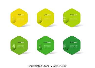 minimal style business concept with 6 steps infographics, multicolor hexagons ,design for workflow layout, diagram, annual report, web design. vector