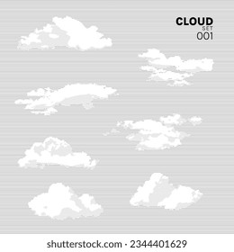 Minimal style cad cloud line drawing in sky, Side view, set of graphics sky elements for architecture and landscape design drawing representation. Vector illustration background