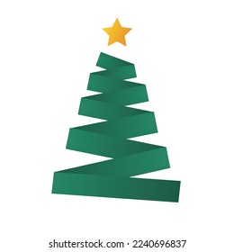 Minimal style Christmas tree of Merry Christmas and New Year holidays symbol, decorations icon in winter season, flat vector illustration isolated on white background