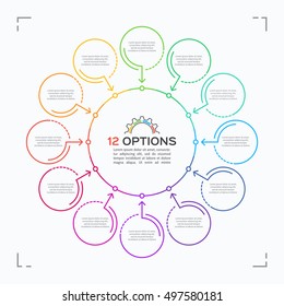 Minimal style circle infographic template with 12 options