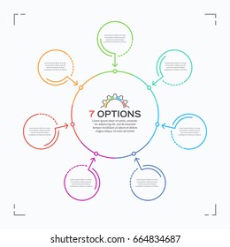 Minimal style circle infographic template with 7 options. Expanded stroke. Vector illustration.