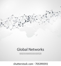 Minimal Style Cloud Computing, Networks Structure, Telecommunications Concept Design, Network Connections, Transparent Geometric Wireframe - Vector Illustration 