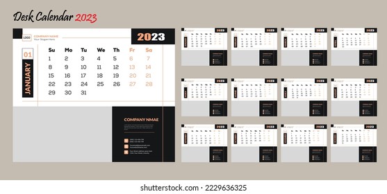Minimal style desk Calendar 2023 or planner corporate template design set. template for annual calendar 2023