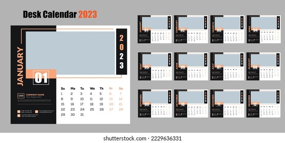 Minimal style desk Calendar 2023 or planner corporate template design set. template for annual calendar 2023