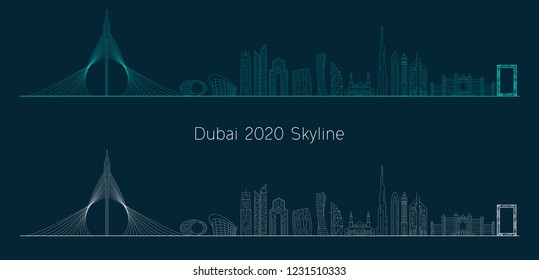 A minimal style of Dubai skyline concept in the year 2020