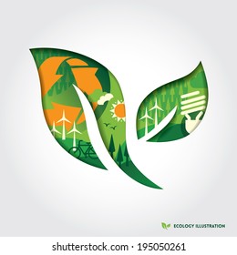 Minimal style ecology Concept leaf vector Illustration