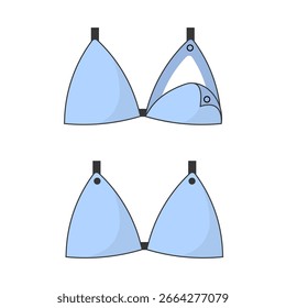 Ilustração geométrica plana de estilo mínimo do sutiã de amamentação fechada e aberta, gráfico simples. Ícone colorido.