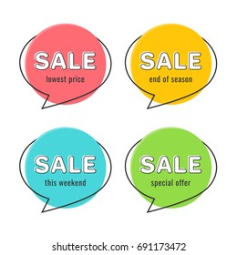 Minimal Style Flat Speech Bubble Shaped Banner, Price Tag, Sticker, Badge. Vector Illustration
