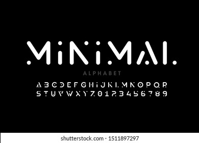 Minimal style font, alphabet letters and numbers, vector illustration