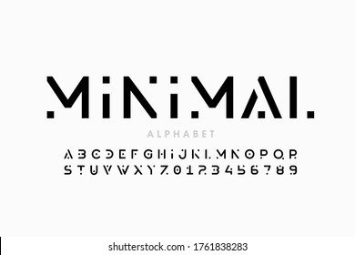 Minimal style font, alphabet letters and numbers, vector illustration