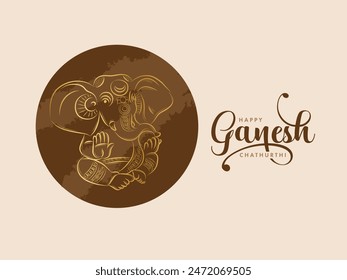 Minimal style Ganesh Chaturthi Greeting design with illustration of Lord Ganpati in sketching style. Vector design template.