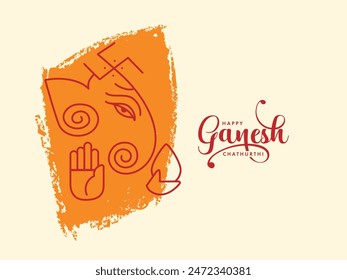 Minimal style Ganesh Chaturthi Greeting design with illustration of Lord Ganpati in Calligraphy style. Vector design template.