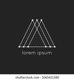 Minimal style geometric logo with triangles in black and white colors. Simple futuristic logotype.