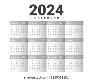 minimal style grey 2024 new year calendar template design vector