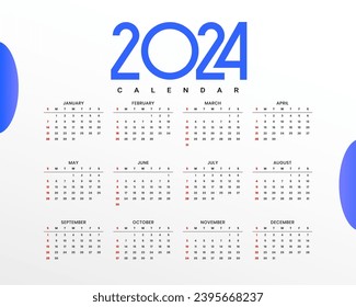 minimal style happy new year 2024 calendar template design vector
