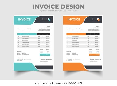 minimal style invoice template vector design