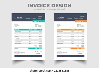 minimal style invoice template vector design